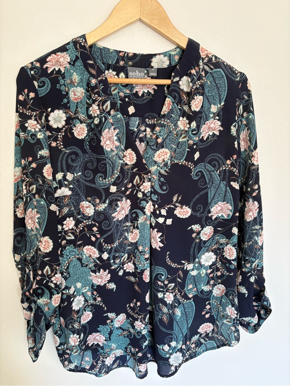 New York & Company Navy Floral Paisley Blouse